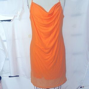 Orange mesh fabric cowl draped neck dress forever 21